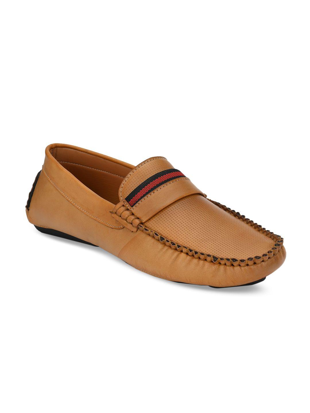 provogue men camel brown solid loafers with perforations