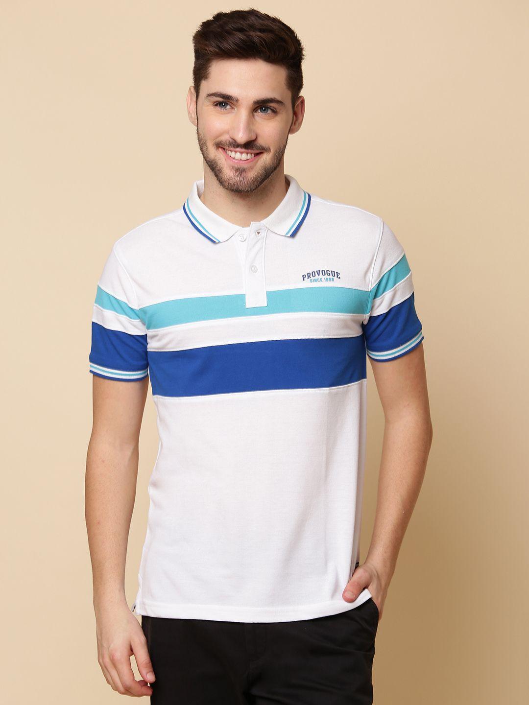 provogue men colourblocked polo collar slim fit t-shirt