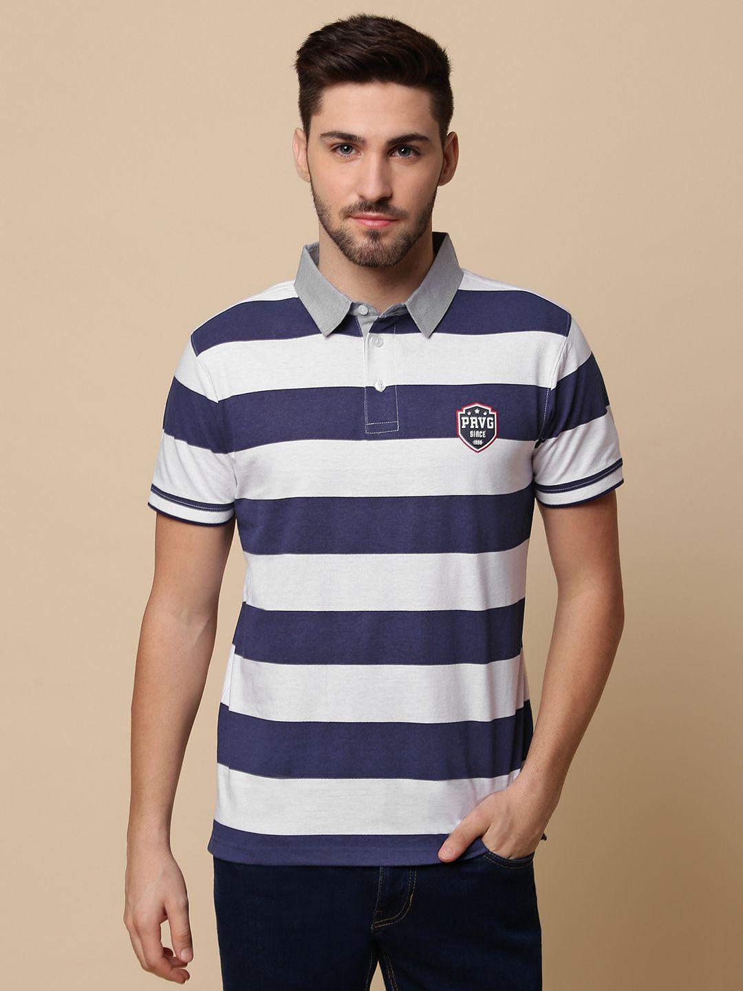 provogue men striped polo collar slim fit t-shirt