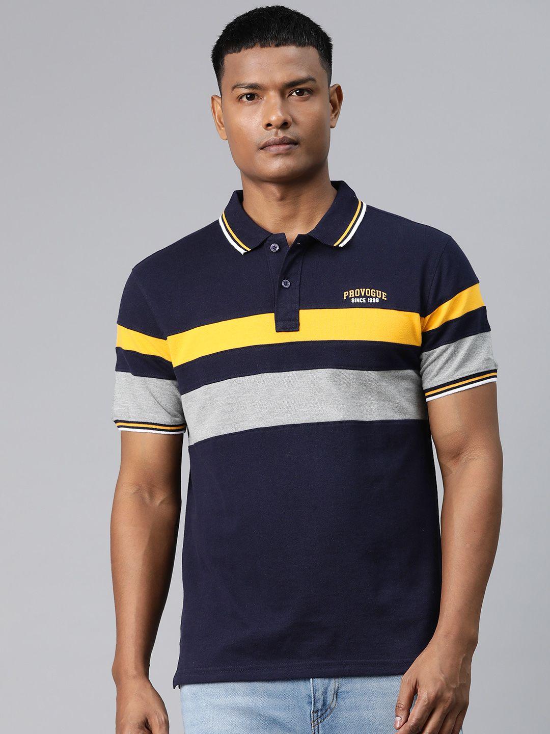 provogue men striped polo collar t-shirt