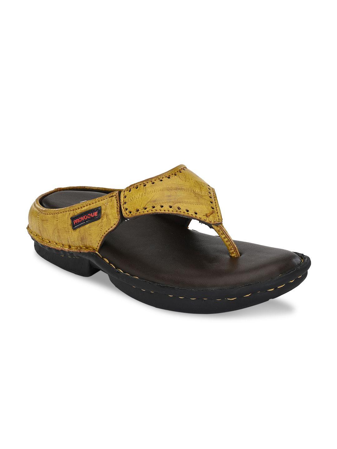 provogue men yellow solid leather thong flip-flops