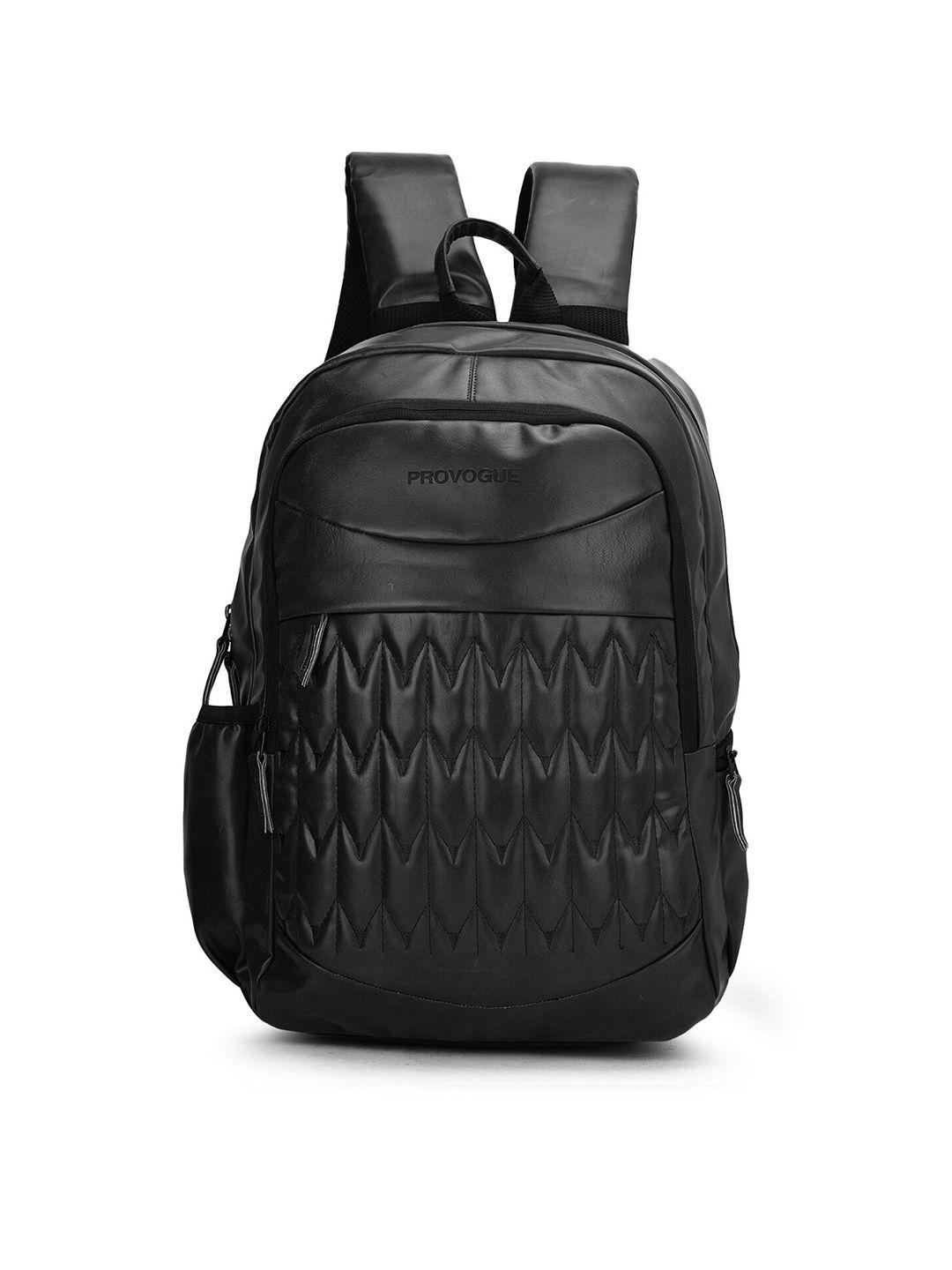 provogue unisex black solid leatherite backpack with rain cover