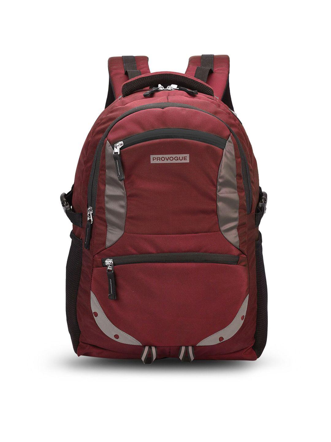 provogue unisex maroon & grey brand logo backpack with rain cover and reflective strip