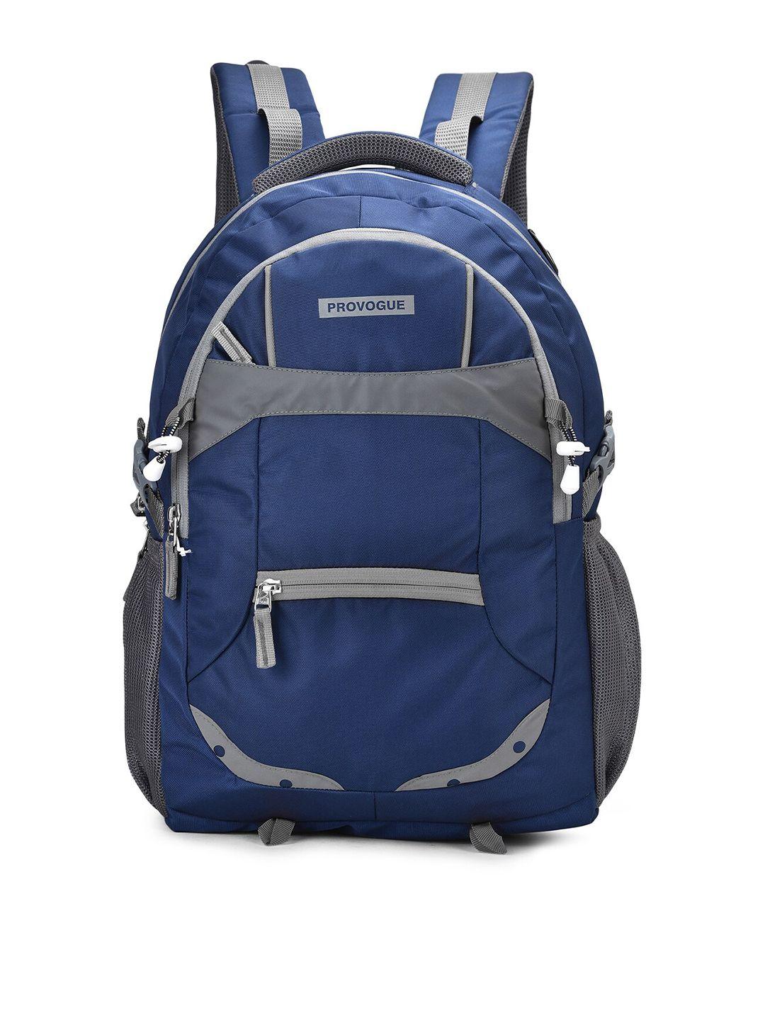 provogue unisex navy blue & grey brand logo backpack with reflective strip & rain cover