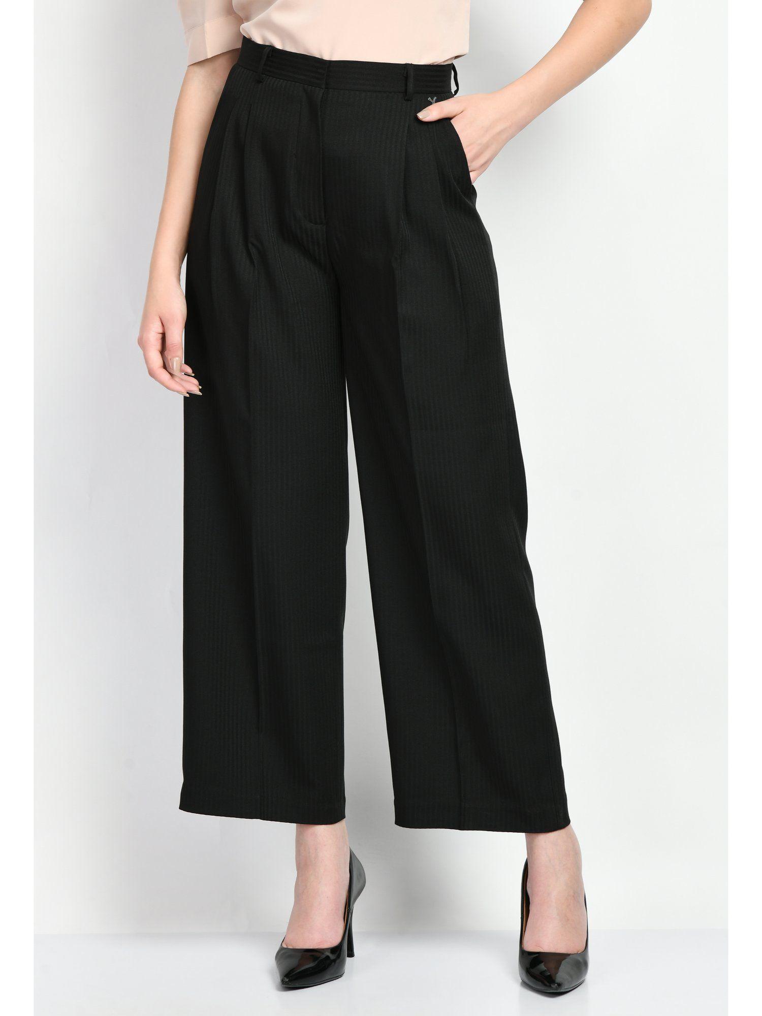 prowess striped wide leg trousers - black