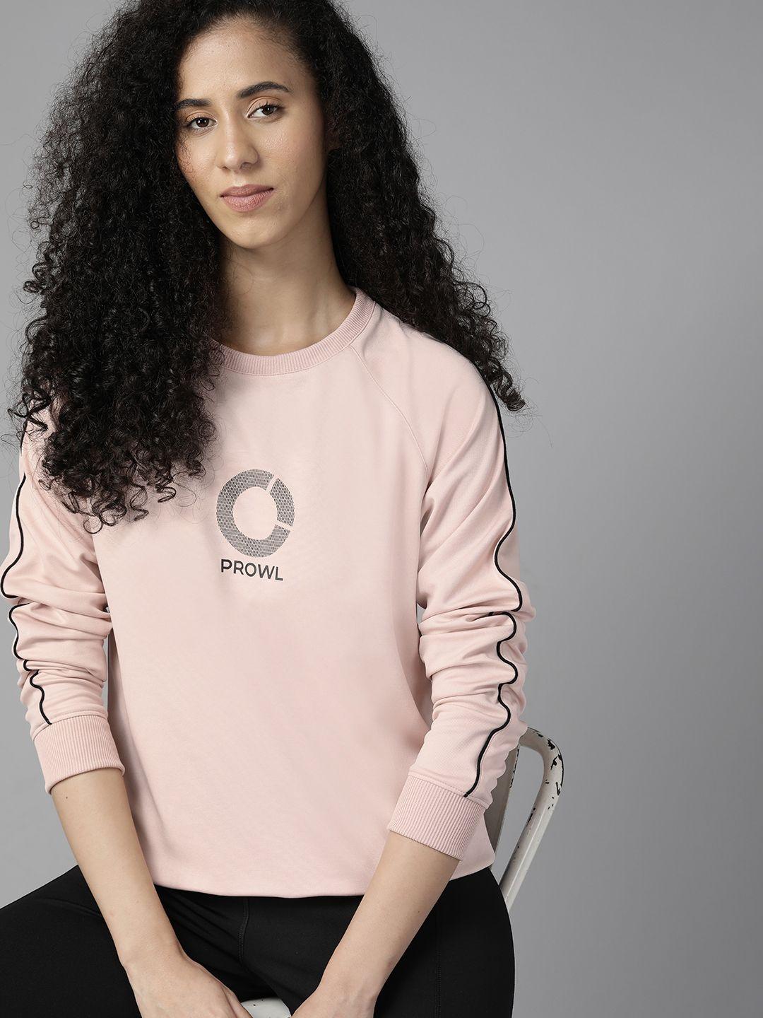 prowl by tiger shroff women pink & black brand logo printed sweatshirt