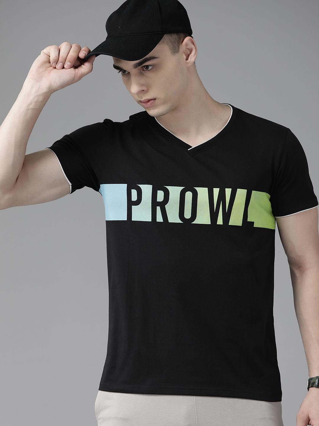 prowl brand logo print v-neck t-shirt