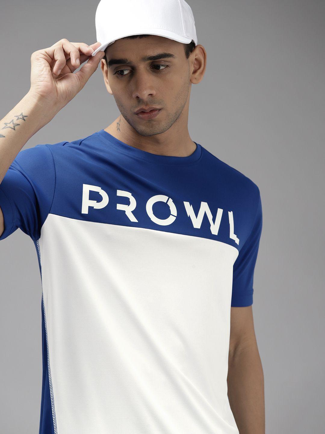 prowl by tiger shroff men blue & white brand logo printed running t-shirt