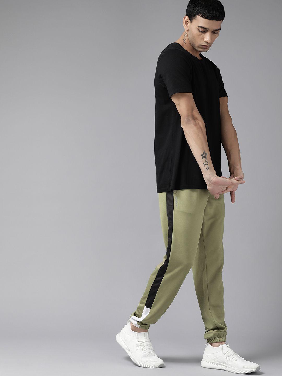 prowl by tiger shroff men olive green side striped joggers