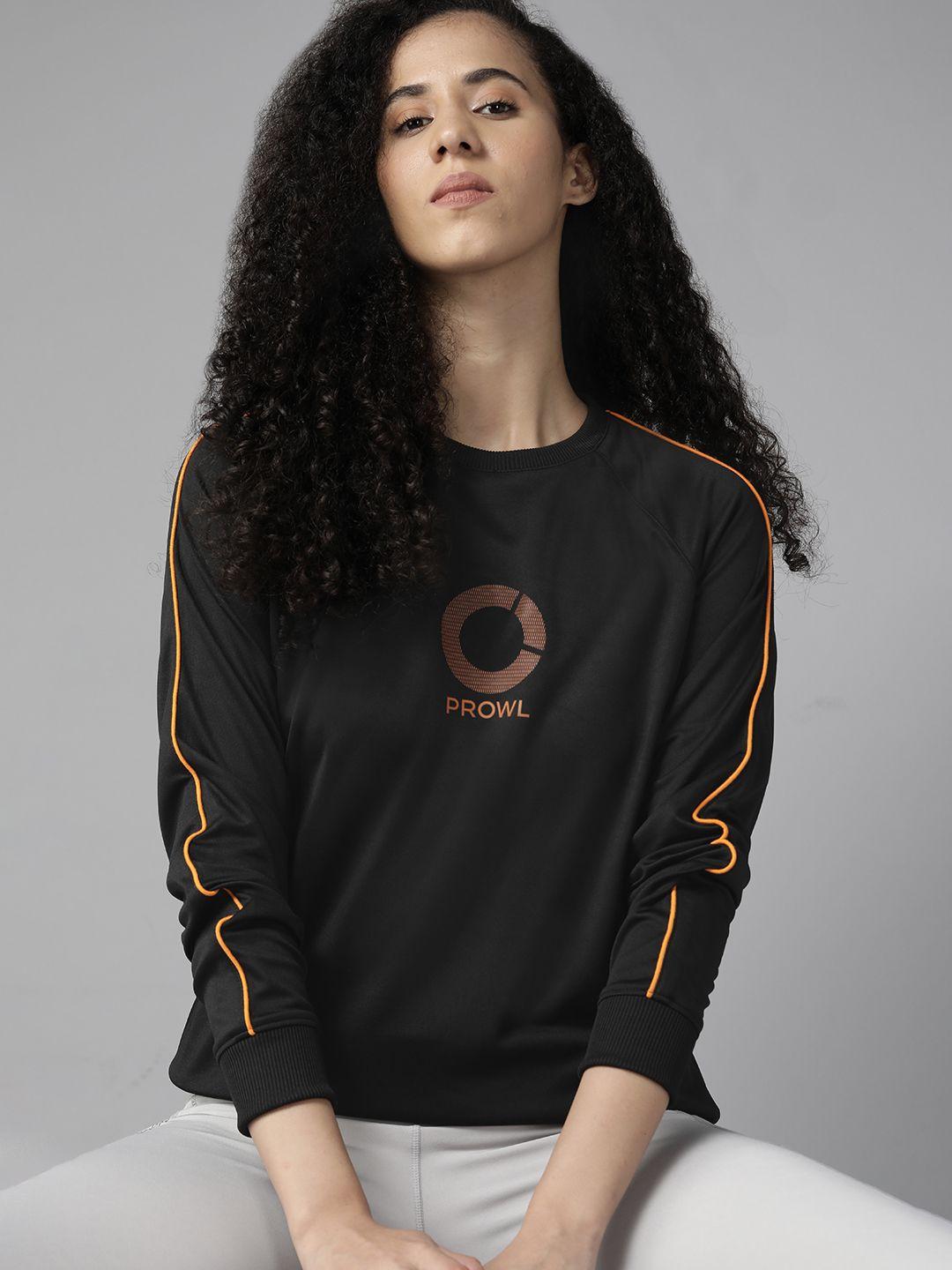 prowl by tiger shroff women black & orange brand logo printed sweatshirt