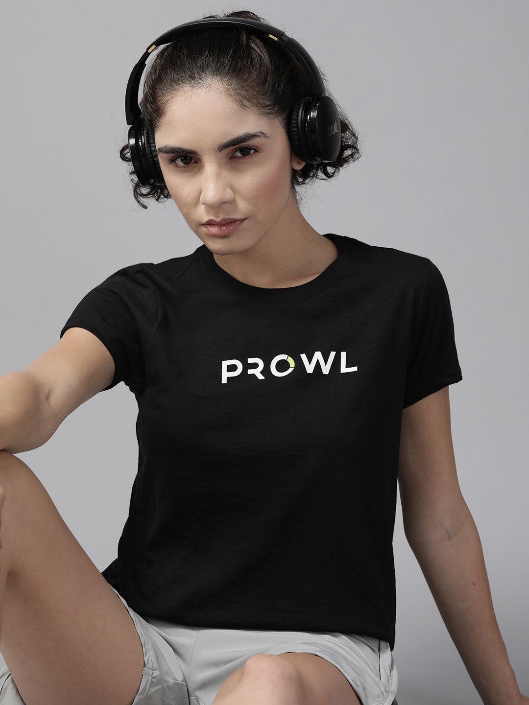 prowl by tiger shroff women black & white brand logo printed t-shirt