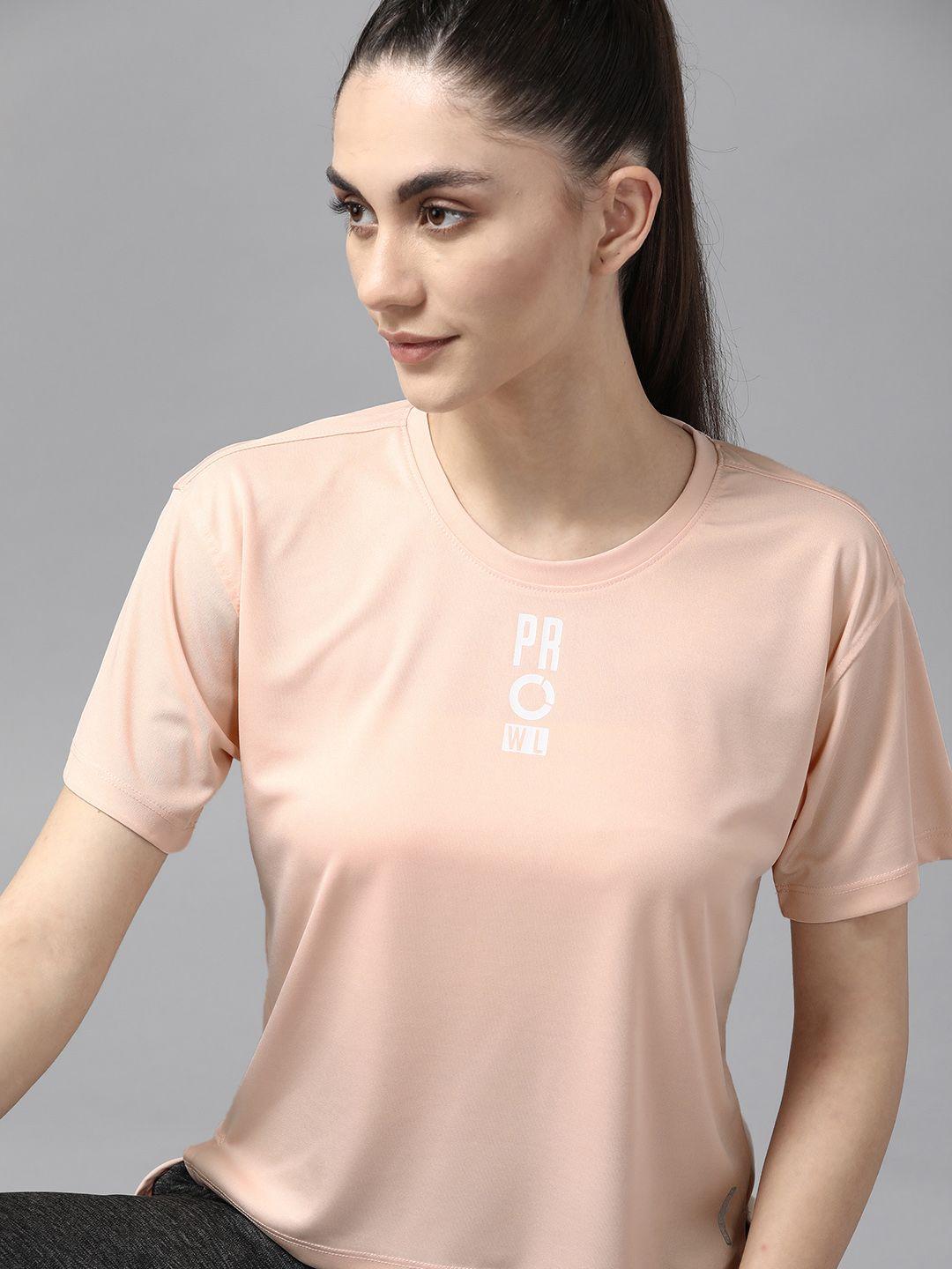 prowl by tiger shroff women peach-coloured brand logo printed t-shirt