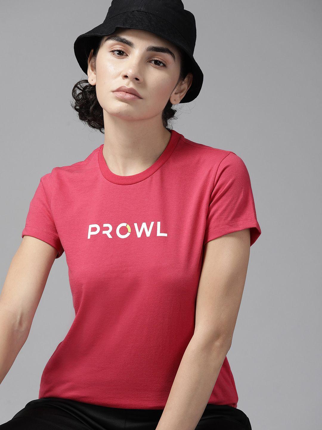 prowl by tiger shroff women pink & white brand logo printed t-shirt