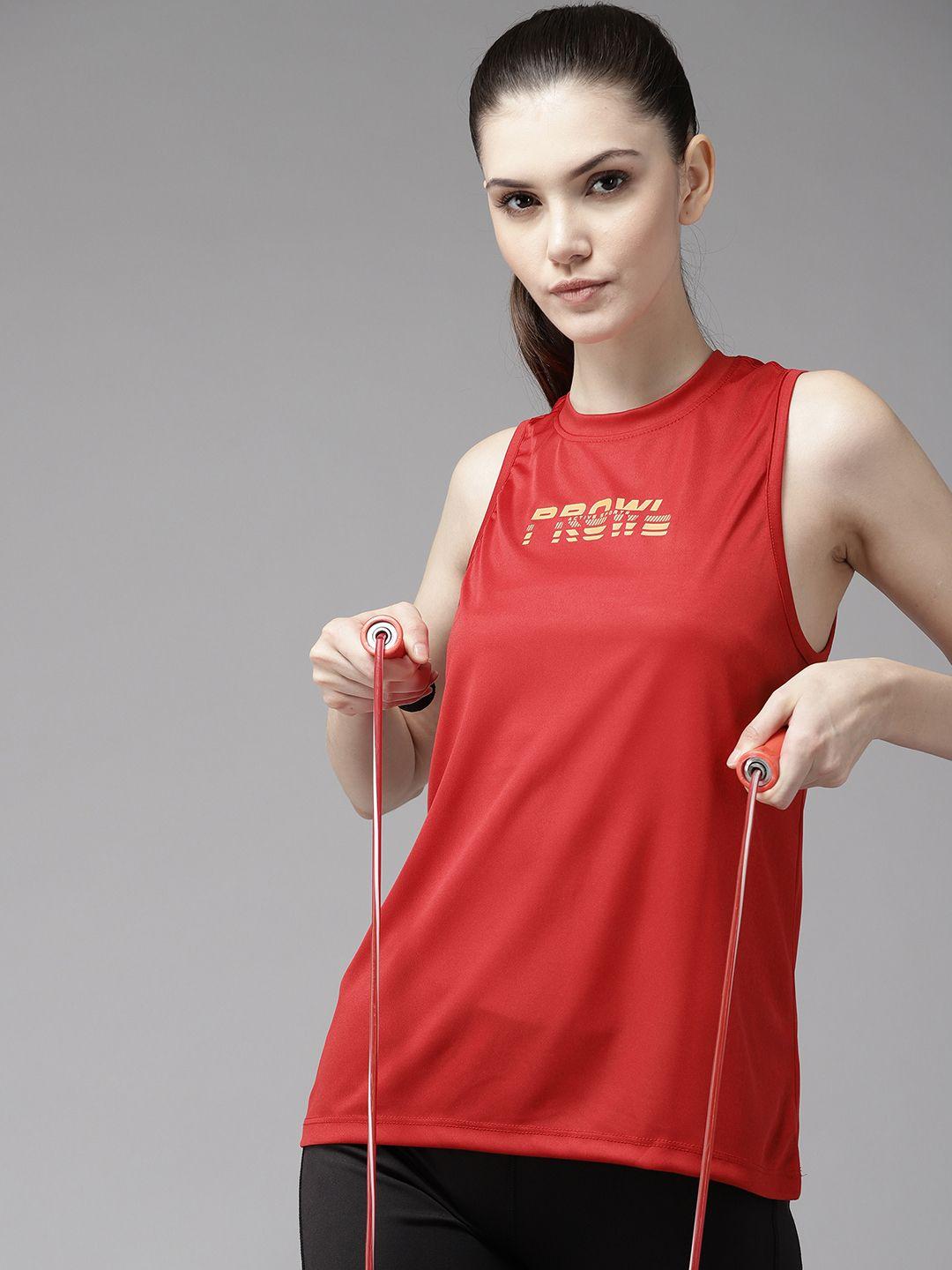 prowl by tiger shroff women red brand logo printed training t-shirt