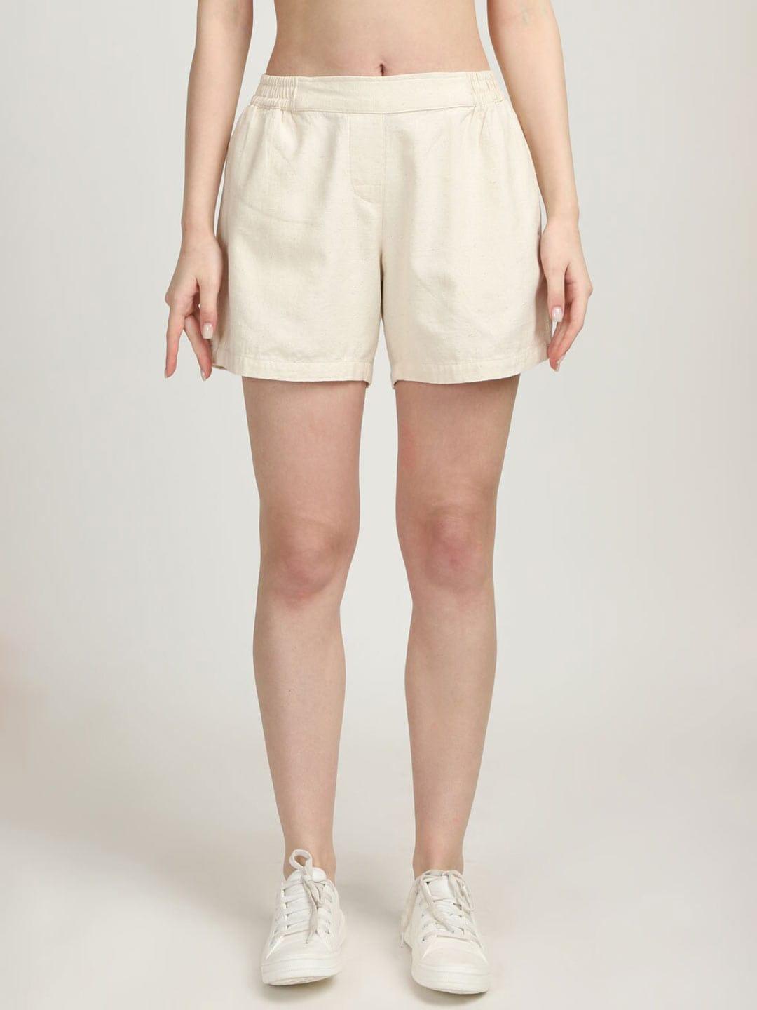 proyog women mid-rise pure linen shorts