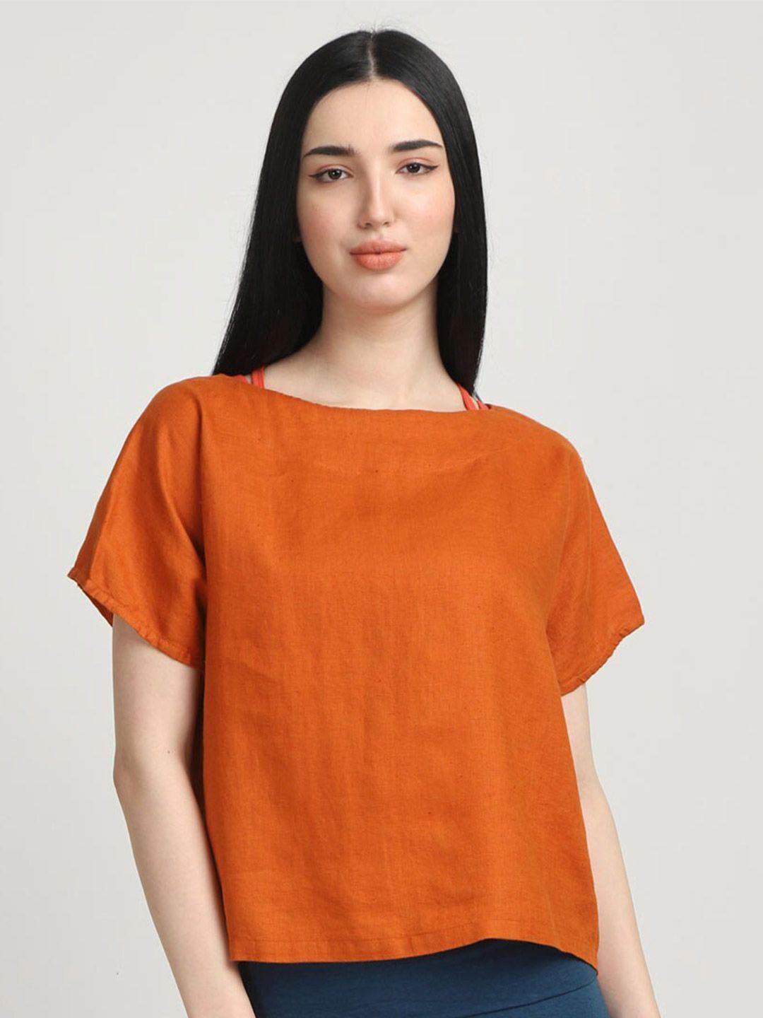 proyog boat neck extended sleeves linen boxy top