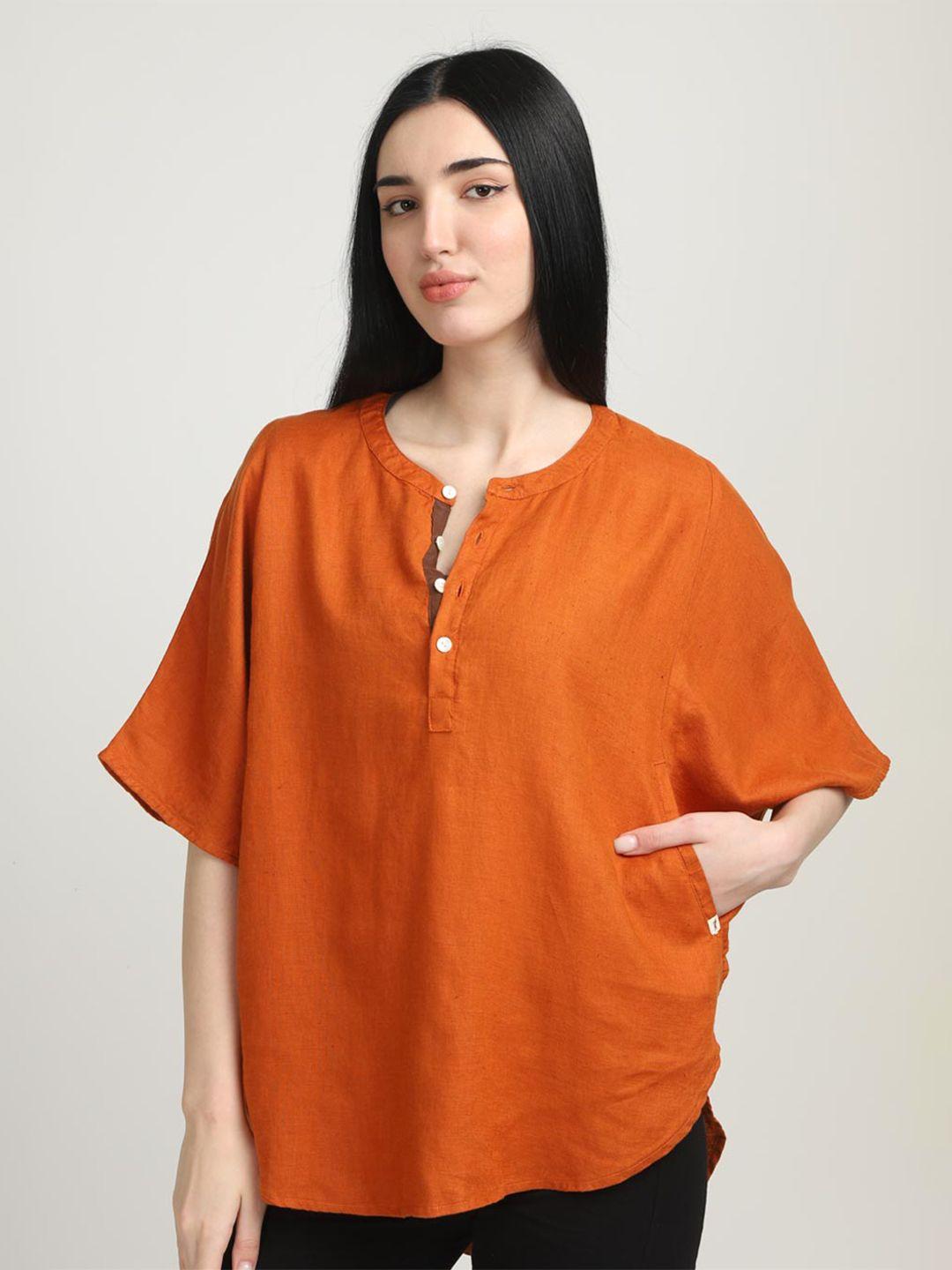 proyog mandarin collar kimono sleeves linen top