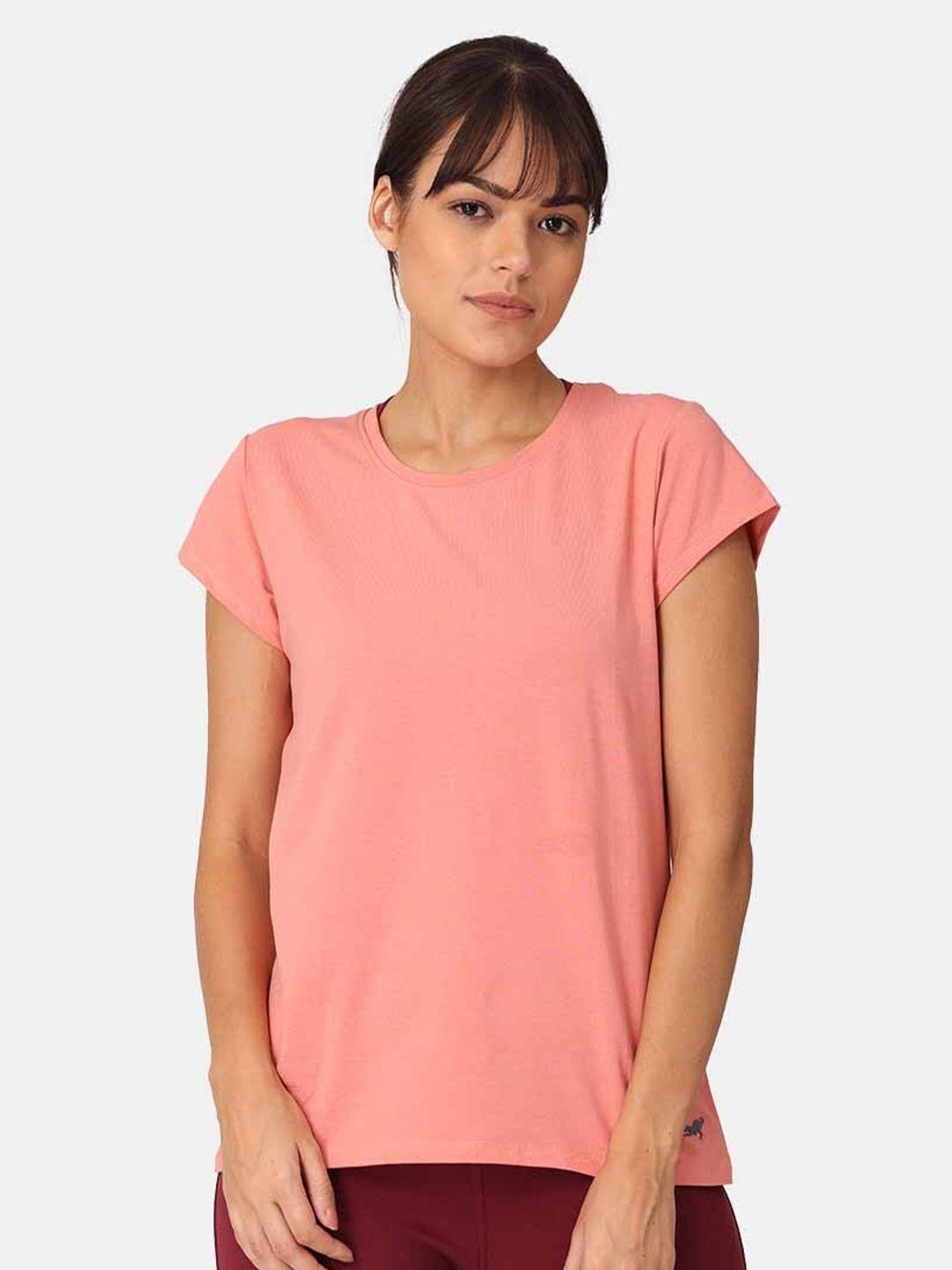 proyog women peach-colored bamboo solid yoga top
