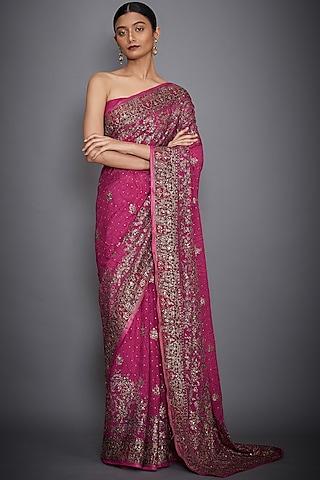 prune & pink embroidered saree set