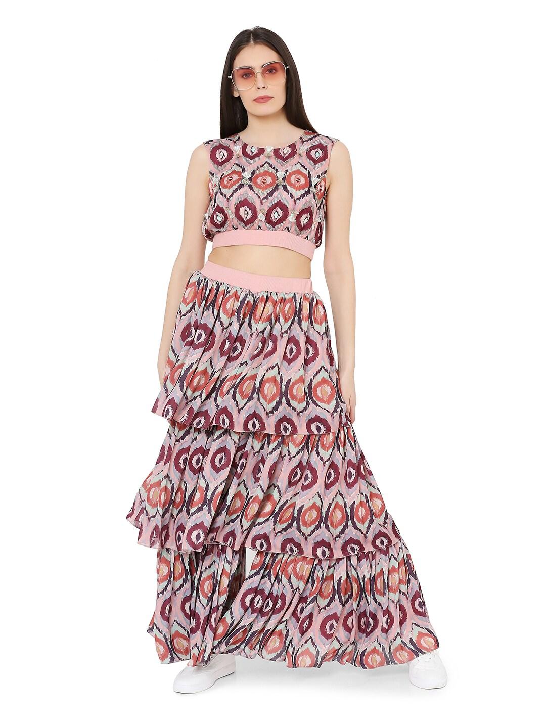 ps pret by payal singhal women pink & red printed top with sharara