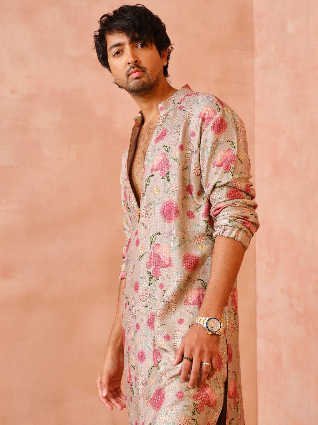 ps men by payal singhal floral printed mandarin collar kurta with trousers