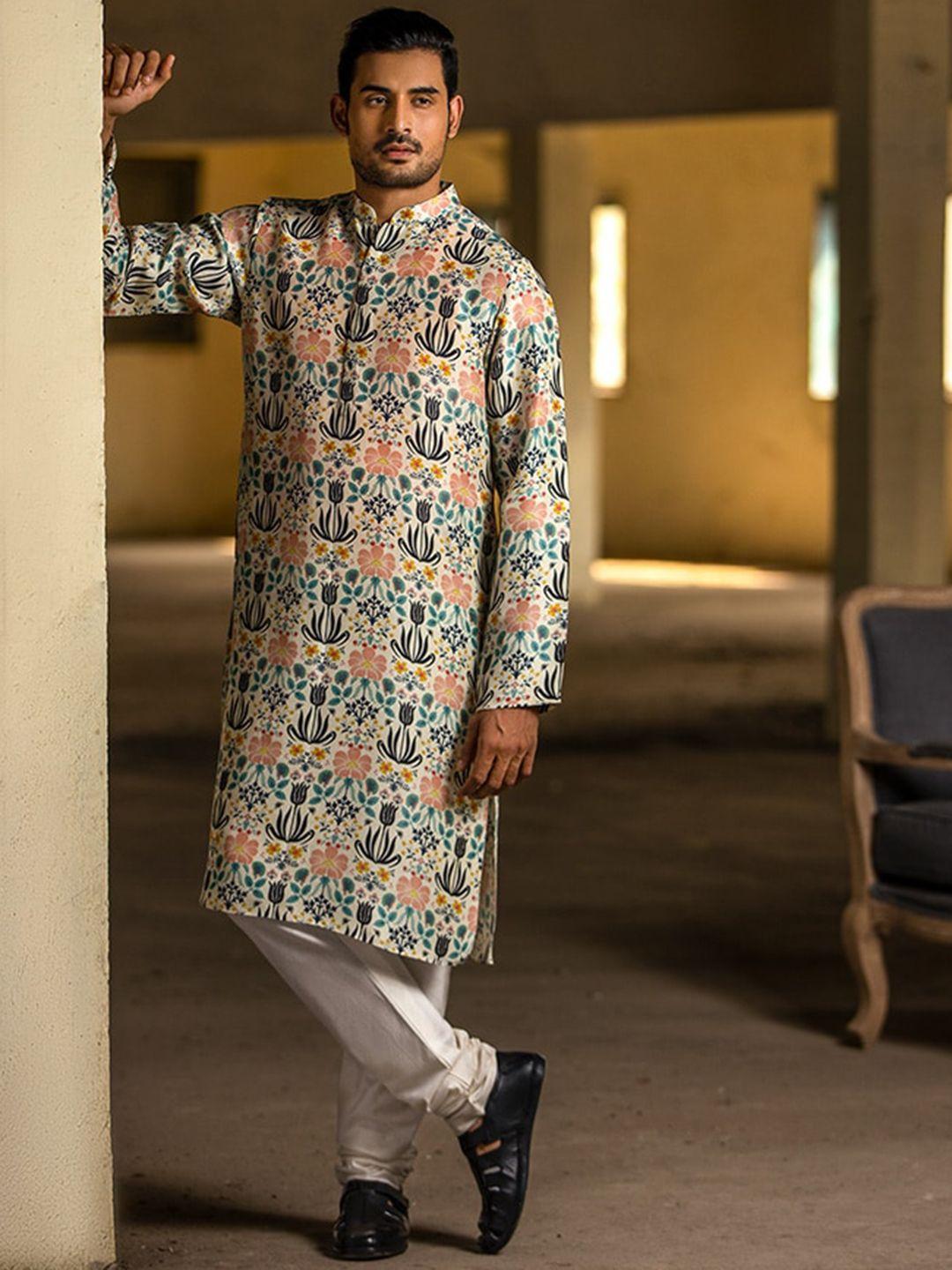 ps men by payal singhal men printed regular pure silk kurta with churidar