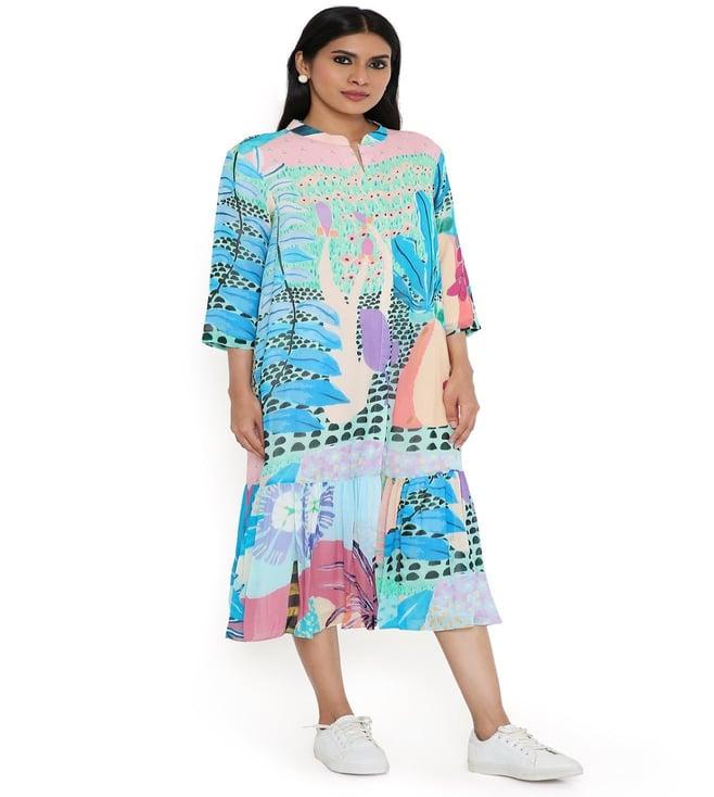 ps pret by payal singhal aqua tropical print art georgette shirt dress