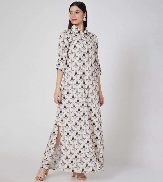 ps pret by payal singhal arrow print art crepe ankle length with roll up sleeves shirt dress