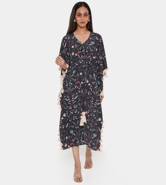 ps pret by payal singhal black forest print art crepe kaftan with tassels