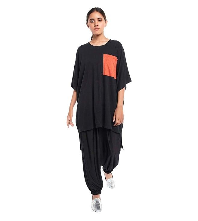 ps pret by payal singhal black tunic with orange jersey pocket