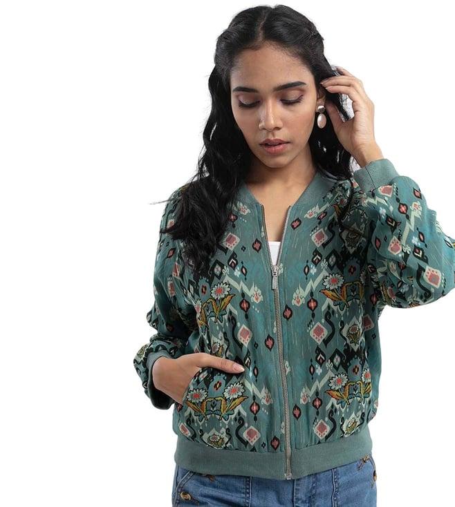 ps pret by payal singhal blue printed art georgette bomber jacket