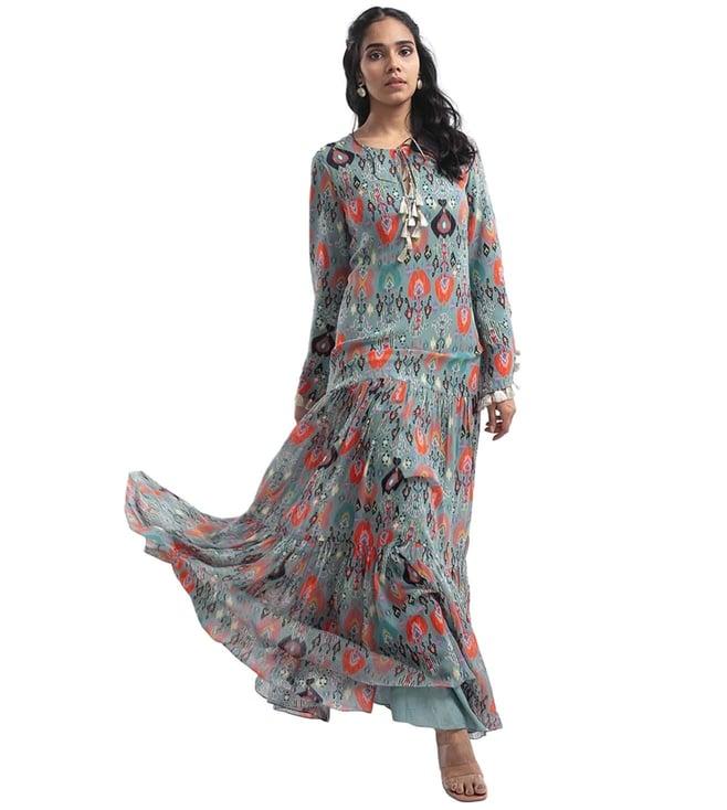 ps pret by payal singhal blue printed art georgette tiered dress