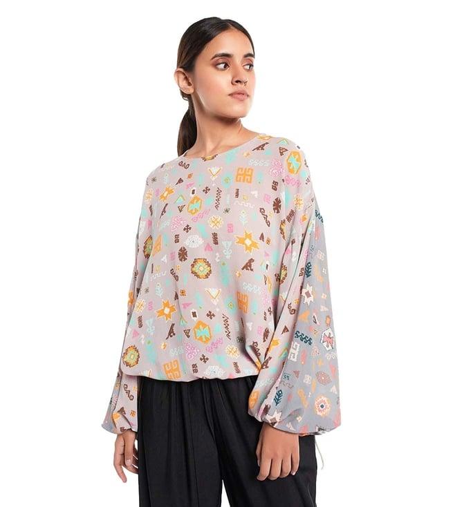 ps pret by payal singhal lavender printed art georgette top with drawstring details