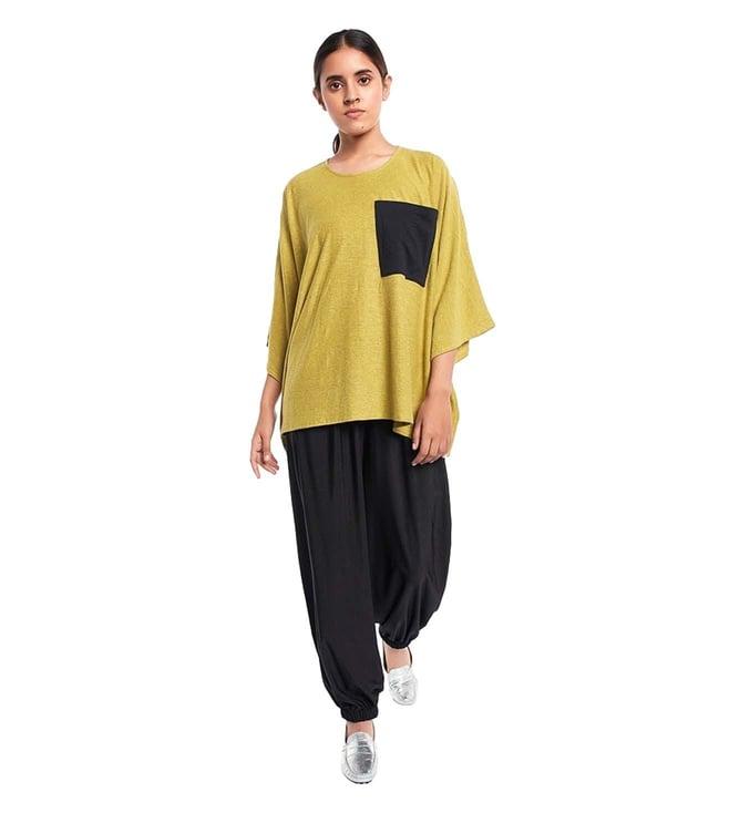 ps pret by payal singhal lime green kaftaan top with black jersey pocket