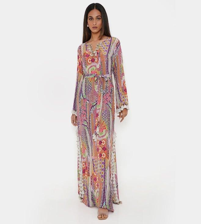 ps pret by payal singhal multicolour african print crepe long straight kaftan with belt