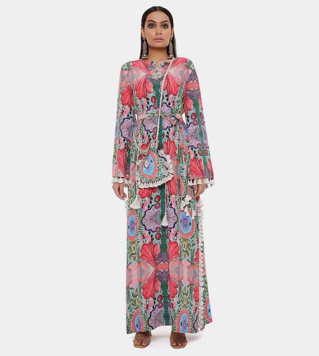 ps pret by payal singhal pink enchanted print crepe long beyza kaftan with belt