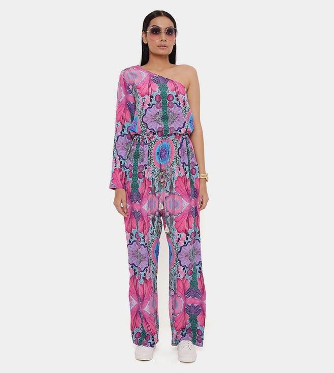 ps pret by payal singhal pink enchanted print crepe one shoulder jumpsuit