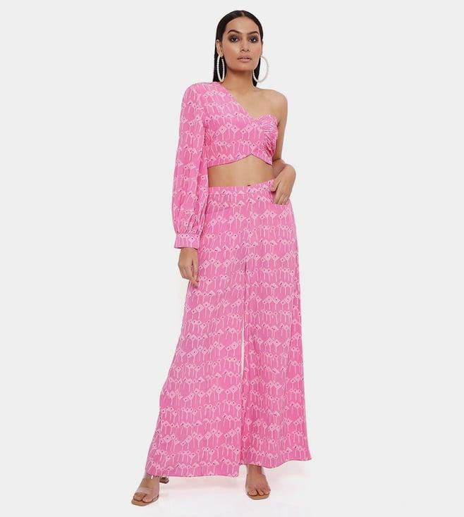 ps pret by payal singhal pink kite print crepe one shoulder top with palazzo