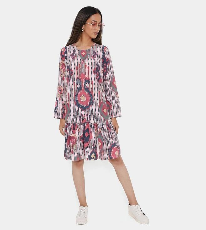 ps pret by payal singhal red ikat tribe print art crepe frill hem tunic