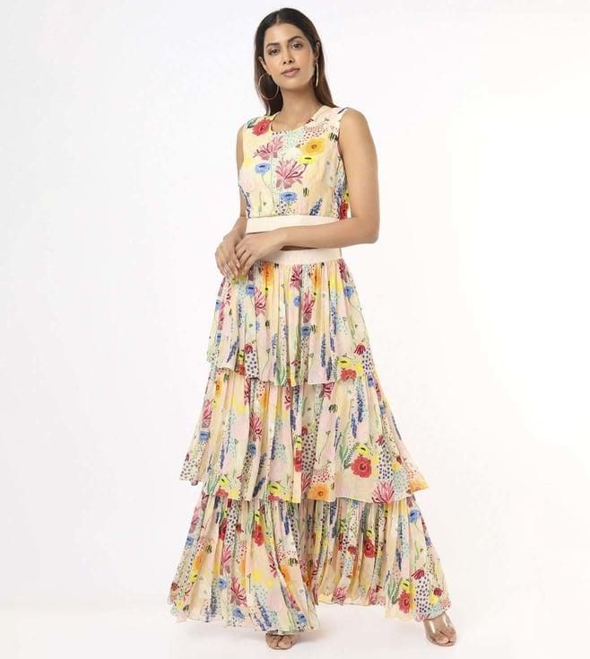 ps pret by payal singhal stone bee garden print balloon top with layered sharara pants