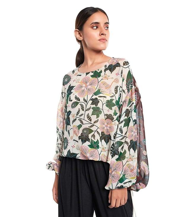 ps pret by payal singhal white and brown printed top with drawstring details