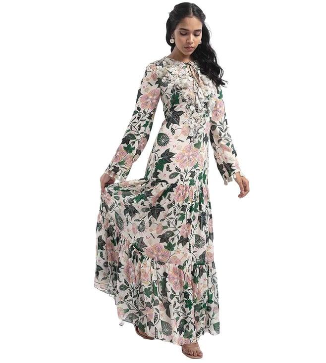 ps pret by payal singhal white embroidered printed art georgette tiered dress