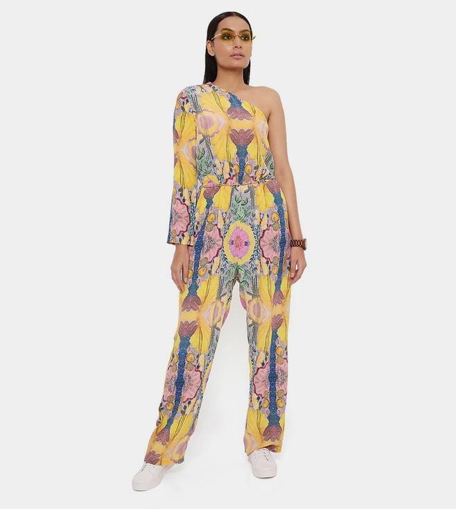 ps pret by payal singhal yellow enchanted print crepe one shoulder jumpsuit