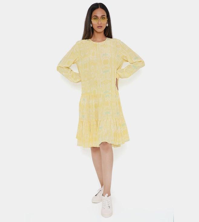 ps pret by payal singhal yellow ps print crepe frill hem tunic