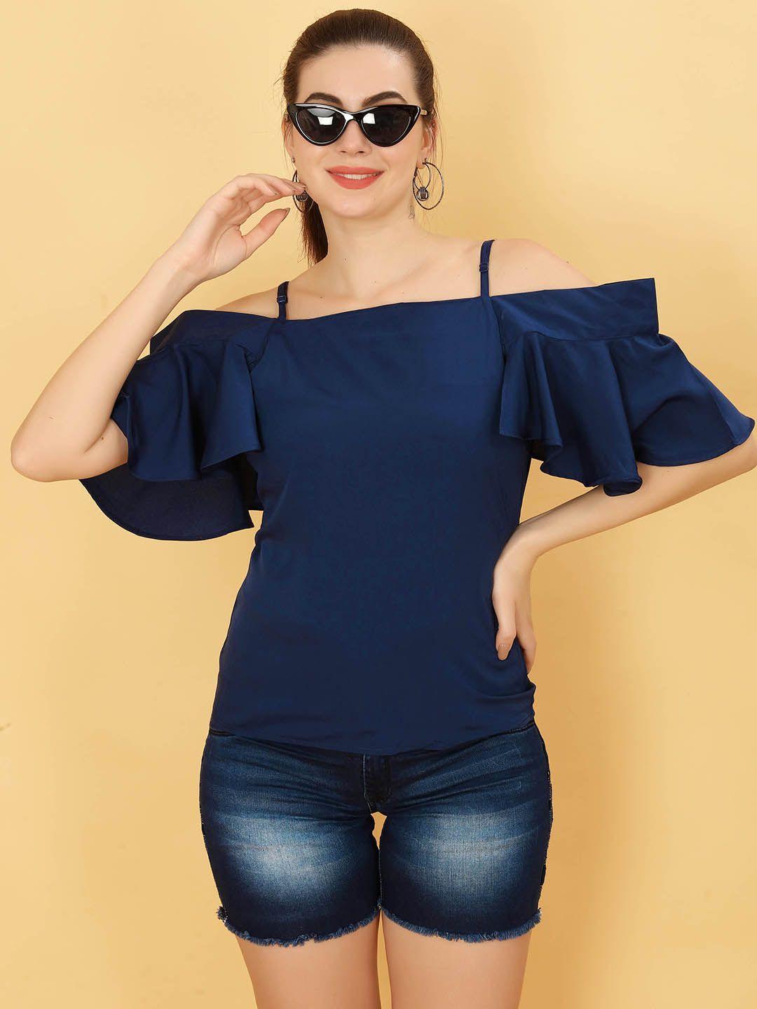 psbt quality on way cold-shoulder ruffles sleeves bardot top