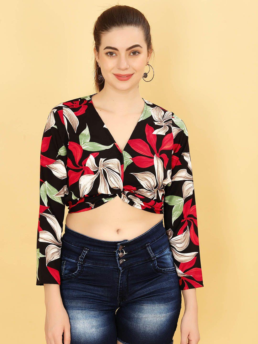 psbt quality on way floral printed fitted crop top