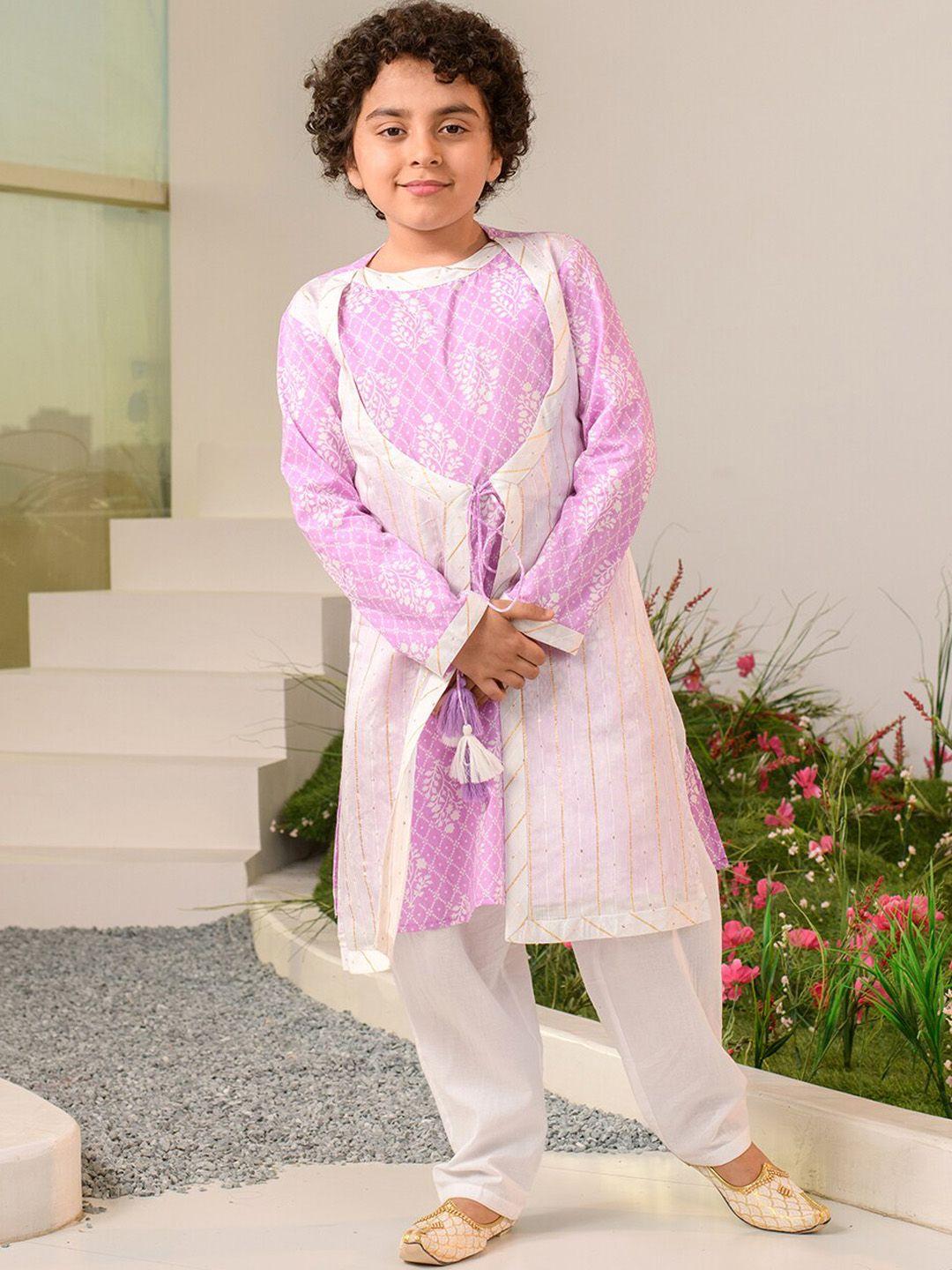 pspeaches boys ethnic motifs printed pure cotton kurta with pyjamas