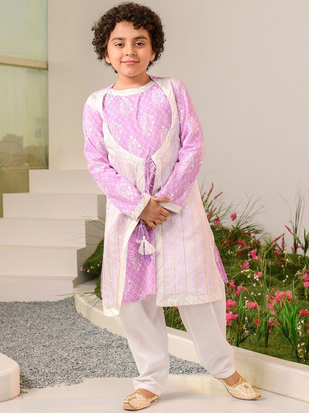 pspeaches boys ethnic motifs printed regular pure cotton kurta with pyjamas