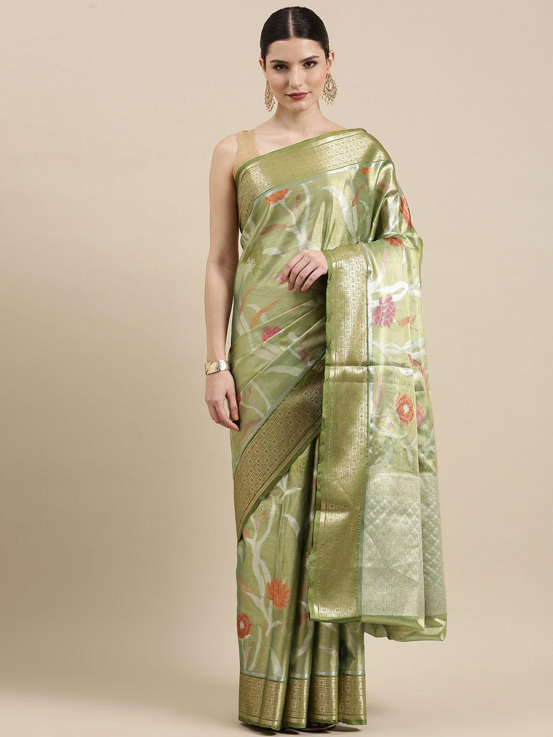 ptiepl banarasi silk works floral woven design zari tissue ikat saree