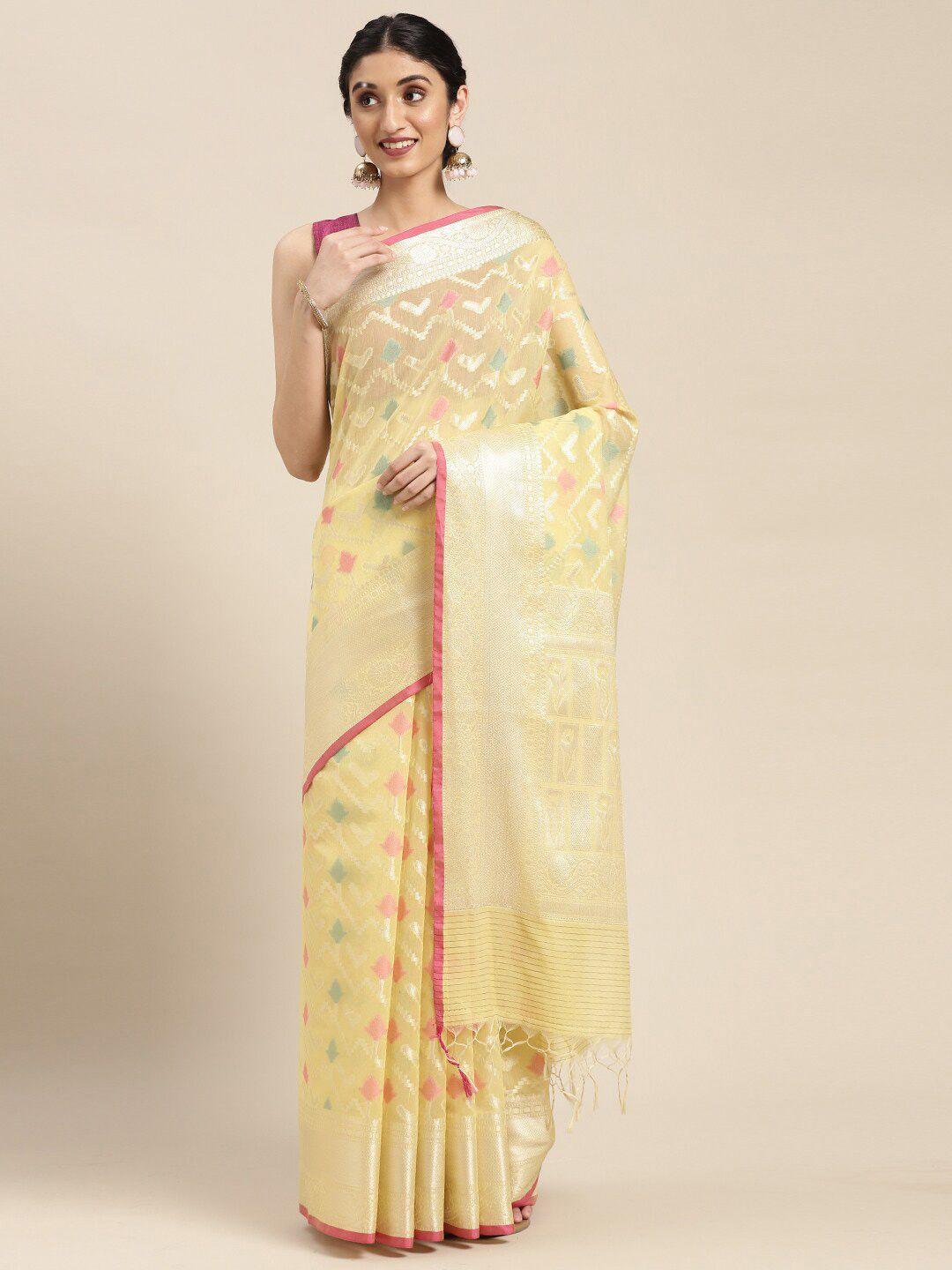 ptiepl banarasi silk works gold-toned & red floral zari banarasi saree
